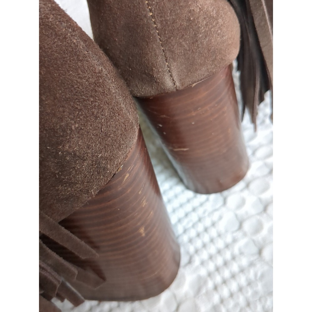 Jeffrey Campbell Fringe Western Heeled Ankle Boots Zip Chocolate Brown Size 7.5 - Picture 6 of 12